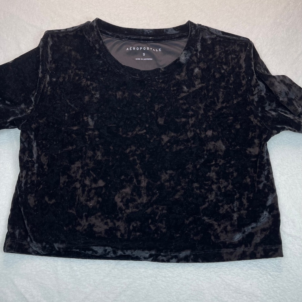 Aeropostale Velvet Y2K Crop Top‎ Women S Black Crushed Boxy Whismygoth Grunge